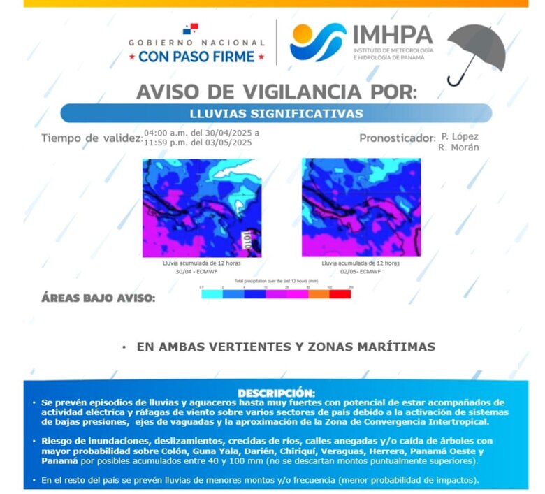 Emiten un nuevo aviso por lluvias en todo el país
