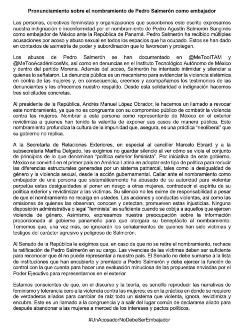 Mexicanos apelan a que la Cancillería panameña no le otorgue el beneplácito a embajador designado