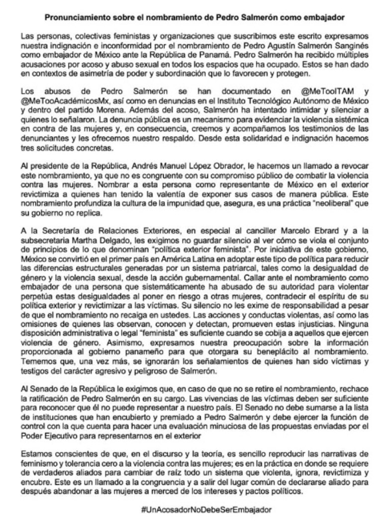 Mexicanos apelan a que la Cancillería panameña no le otorgue el beneplácito a embajador designado