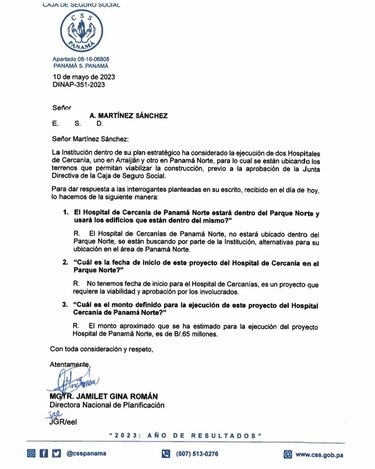 Caja de Seguro Social: hospital no estará dentro del Parque Norte