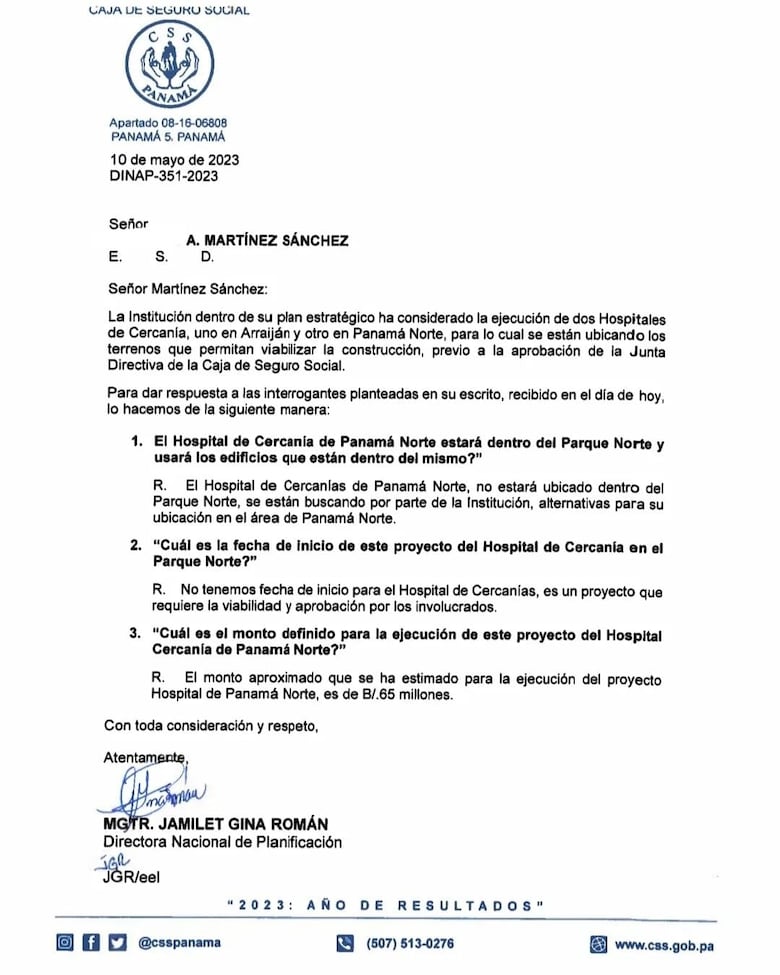 Caja de Seguro Social: hospital no estará dentro del Parque Norte