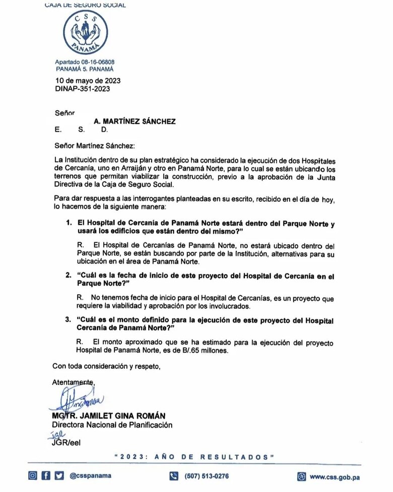 Caja de Seguro Social: hospital no estará dentro del Parque Norte