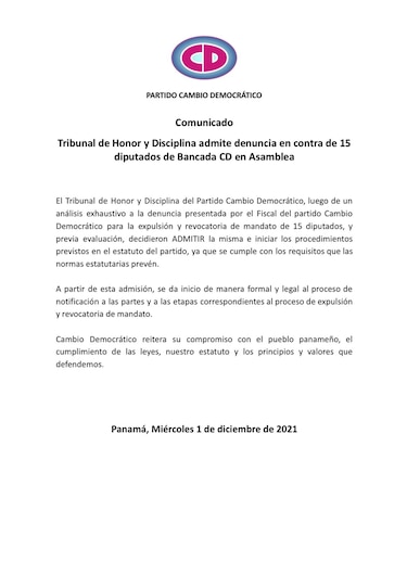 Yanibel Ábrego recusa al fiscal y al tribunal de honor de CD, en pleno proceso de expulsión de los diputados rebeldes