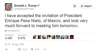 Trump visitará México este miércoles para hablar con el presidente Enrique Peña Nieto