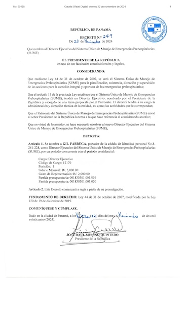 Gil Fábrega regresa a la dirección del Sistema Único de Manejo de Emergencias (SUME)