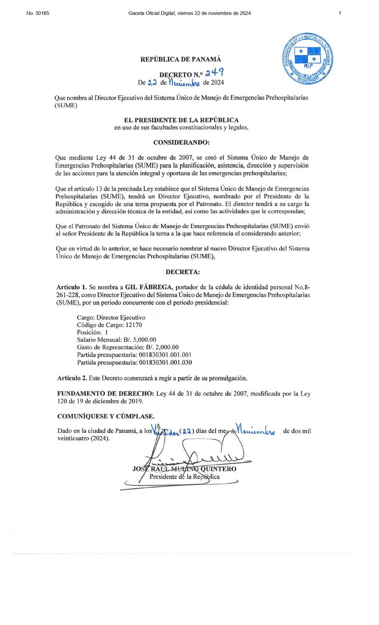 Gil Fábrega regresa a la dirección del Sistema Único de Manejo de Emergencias (SUME)