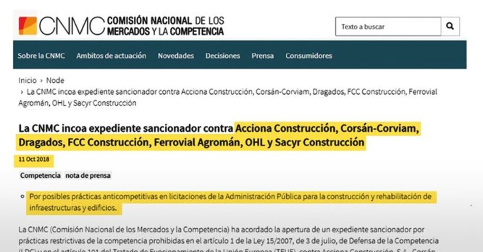 España investiga a Sacyr y a FCC