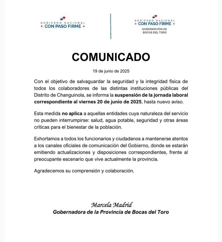 ‘El Estado hará valer su mandato constitucional de garantizar la paz’: Gobierno ante actos de violencia en Bocas del Toro