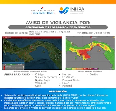 Emiten aviso por posible generación y propagación de incendios en el país