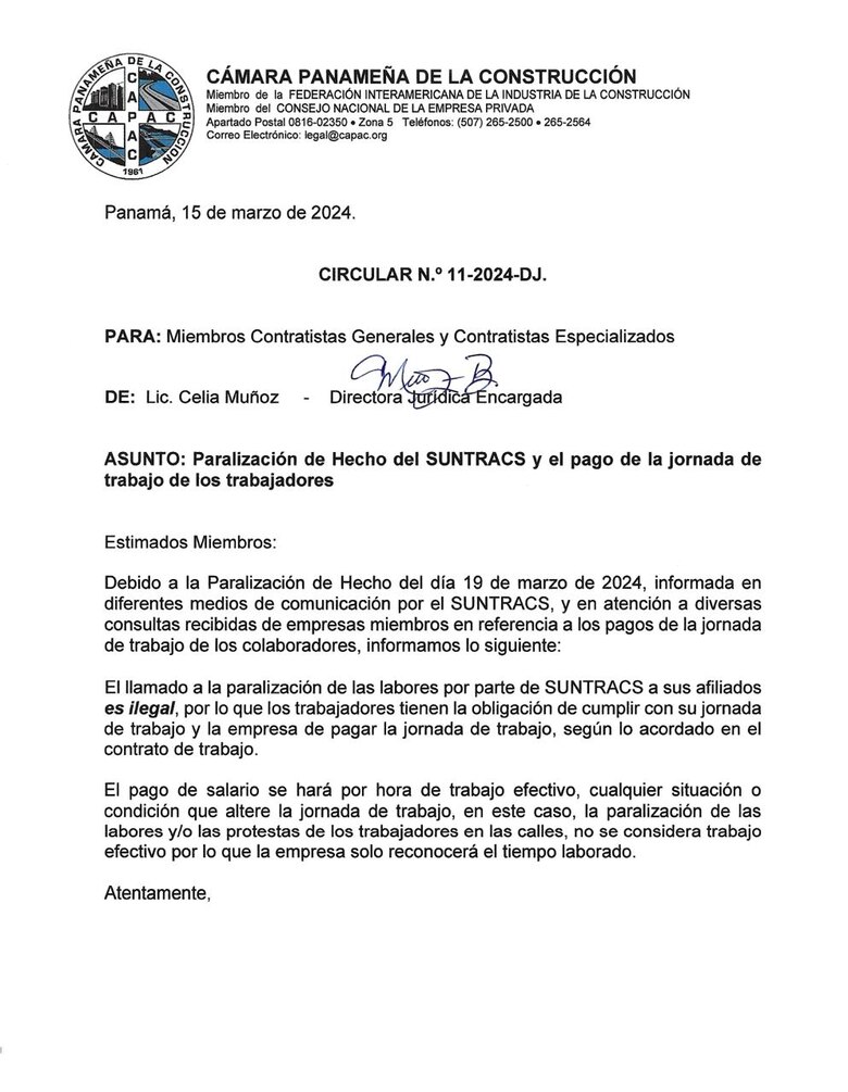 La Capac advierte que solo pagará a quienes se queden laborando y no se sumen a la huelga