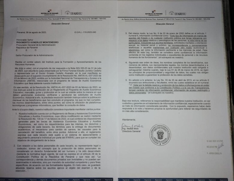 El Ifarhu insiste en no revelar los nombres de los beneficiarios de becas y auxilios económicos