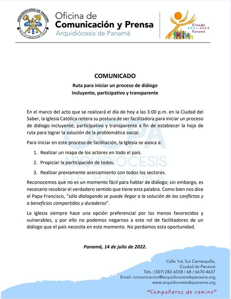 Iglesia católica fija ruta para iniciar el diálogo; Anadepo pide la mediación del defensor del Pueblo