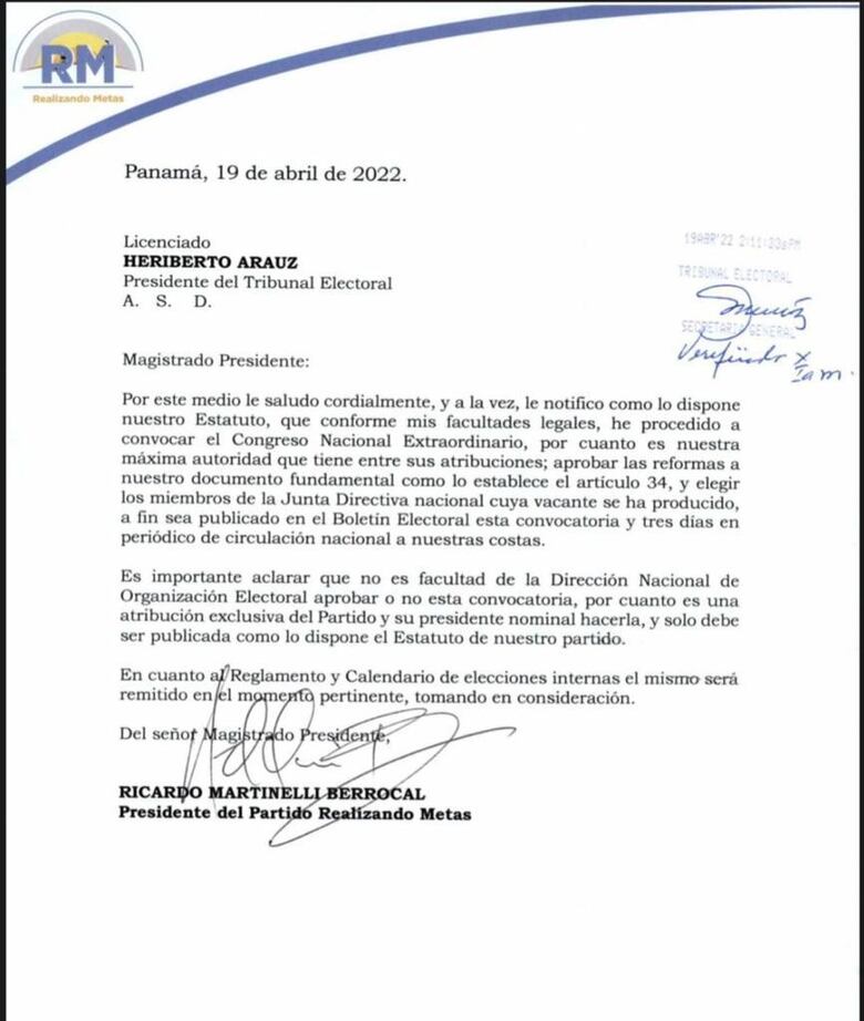 Martinelli buscaría extender el fuero: ahora convoca a elecciones de la directiva de RM, por la renuncia de sus miembros