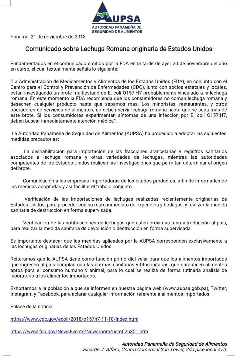 Supermercados y restaurantes en Panamá retiran lechuga romana originaria de Estados Unidos