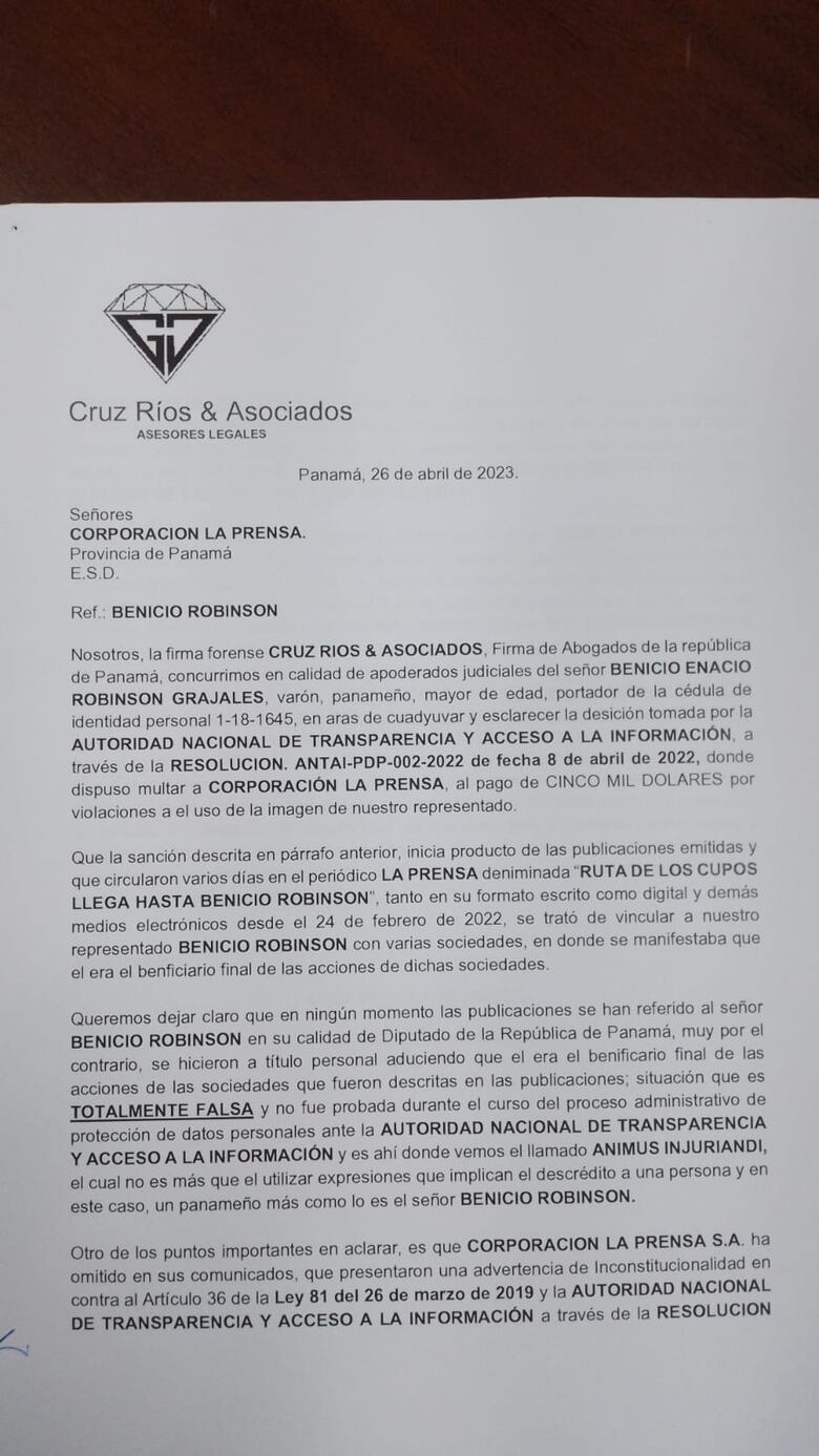 El abogado de Benicio Robinson afirma que la información sobre los cupos del transporte ‘no es de dominio público’ 