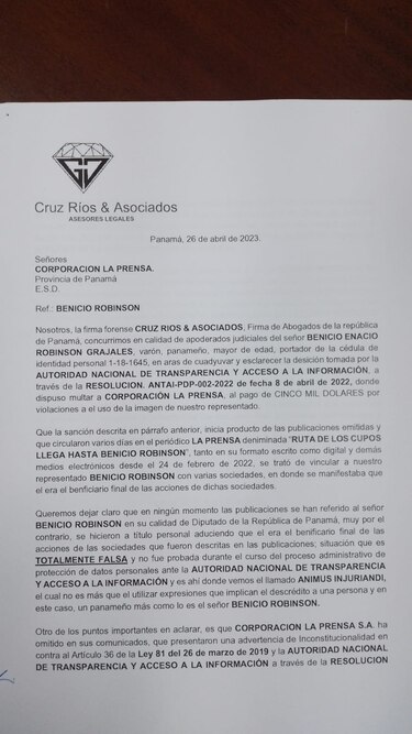 El abogado de Benicio Robinson afirma que la información sobre los cupos del transporte ‘no es de dominio público’