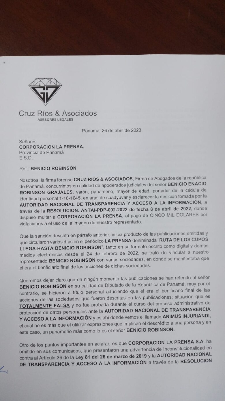 El abogado de Benicio Robinson afirma que la información sobre los cupos del transporte ‘no es de dominio público’