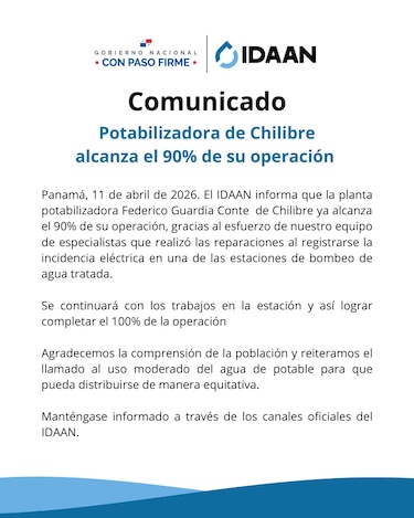 Planta potabilizadora de Chilibre opera al 90%