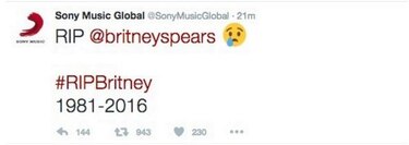 'Muere Britney Spears': mensaje del hackeado twitter de la disquera Sony Music