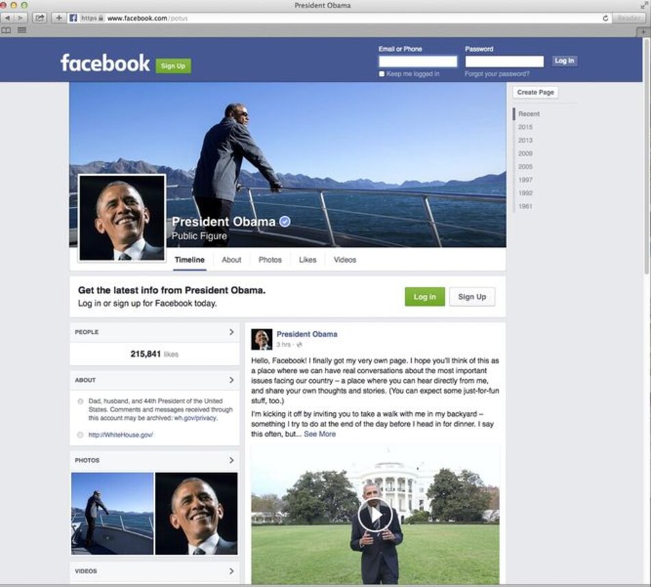 Barack Obama lanza su página en Facebook con mensaje sobre cambio climático
