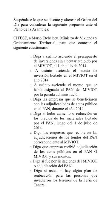 Asamblea Nacional cita al ministro de Vivienda Mario Etchelecu