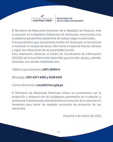 Panamá recomienda a sus ciudadanos no viajar a Venezuela