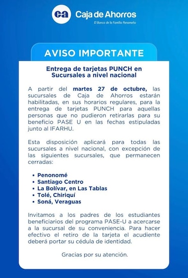 PASE-U: dónde retirar las tarjetas PUNCH desde el 27 de octubre