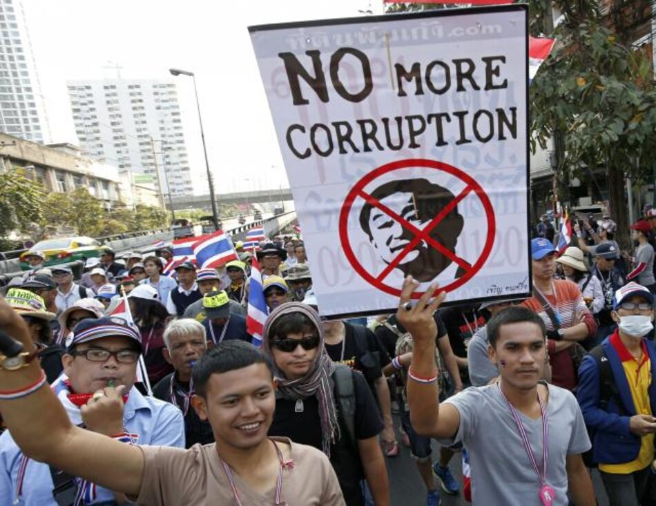 La corrupción, el caballo de batalla de los antigubernamentales en Tailandia