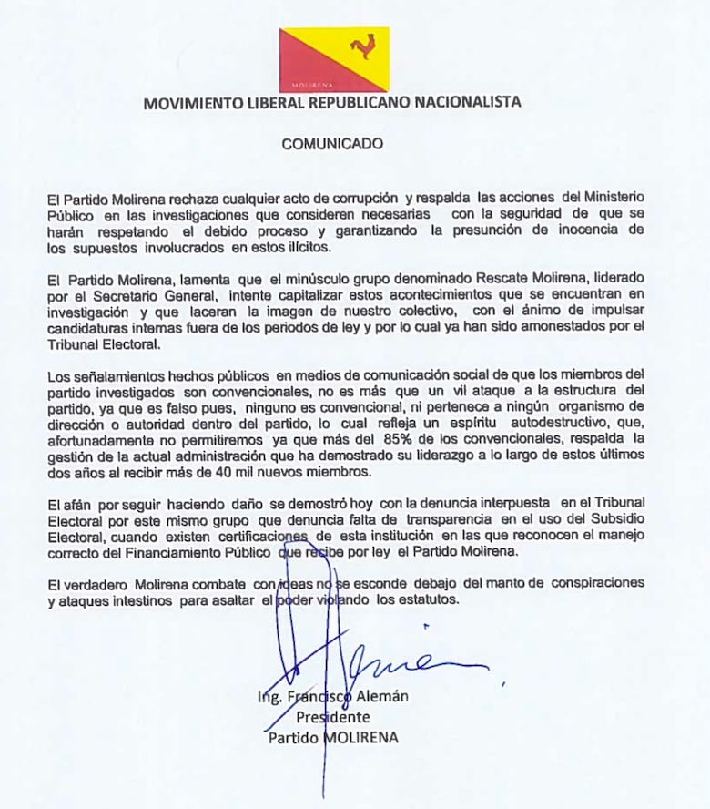 Se atiza la pugna interna en el Molirena; presentan nueva denuncia