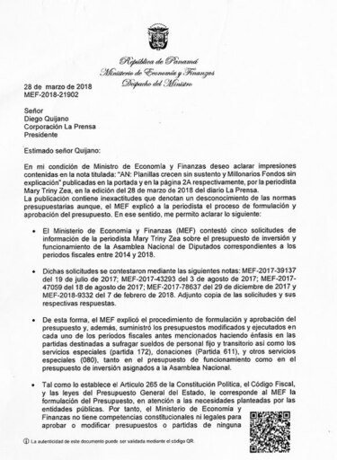 MEF: información sobre uso de las partidas presupuestarias debe solicitarse a la Asamblea