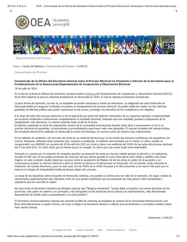 La OEA exige a Maduro reconocer ‘derrota electoral y abrir el camino al retorno a la democracia en Venezuela’