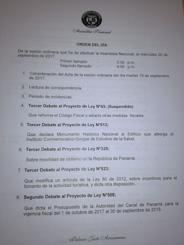 Pleno de la Asamblea baja a primer debate presupuesto del Canal de Panamá
