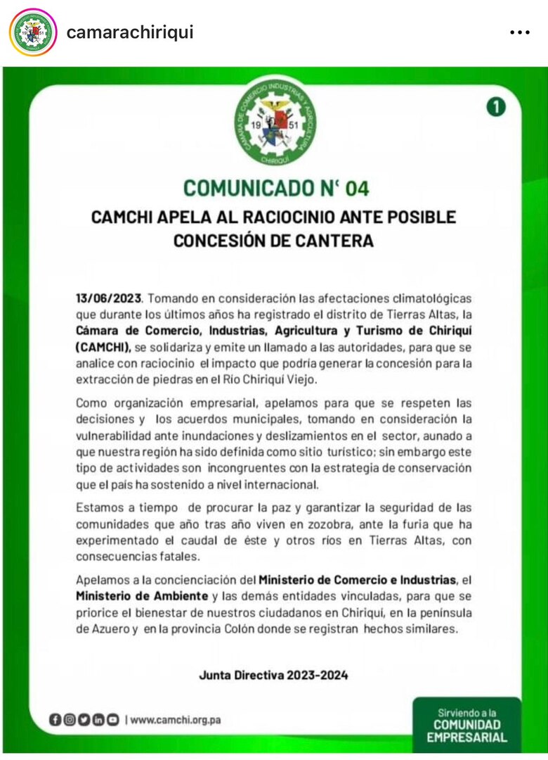Ciudadanos de Tierras Altas levantan su voz contra cantera: Mici se compromete a rechazar concesión en río Chiriquí Viejo