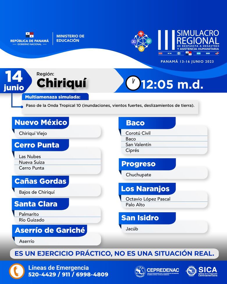 Simulacro regional de respuesta a desastres no afectará jornada laboral ni educativa