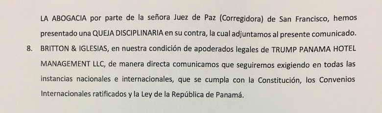 Jueza panameña denuncia amenazas de abogados del hotel Trump