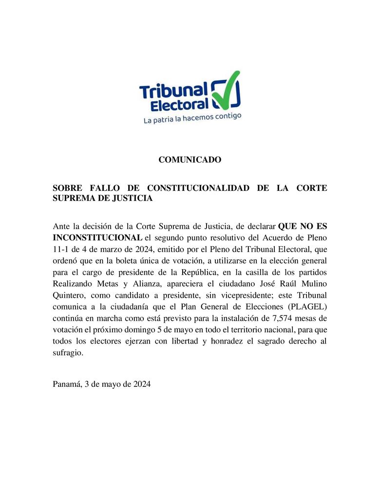 Tribunal Electoral ante el fallo de la CSJ: continúa el plan de elecciones