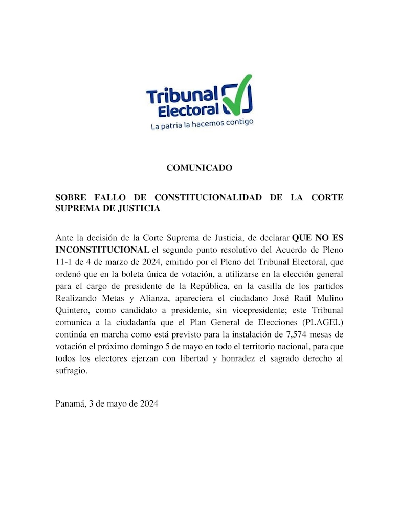 Tribunal Electoral ante el fallo de la CSJ: continúa el plan de elecciones
