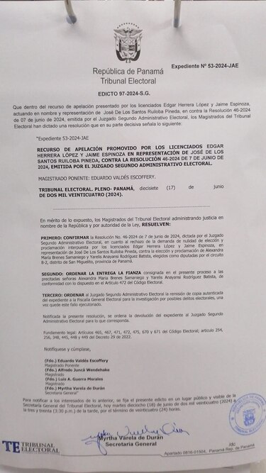 Pleno del Tribunal Electoral rechaza apelación presentada por José Ruiloba Pineda