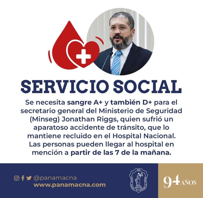 Jonathan Riggs, secretario general del Ministerio de Seguridad, en estado delicado tras accidente de tránsito