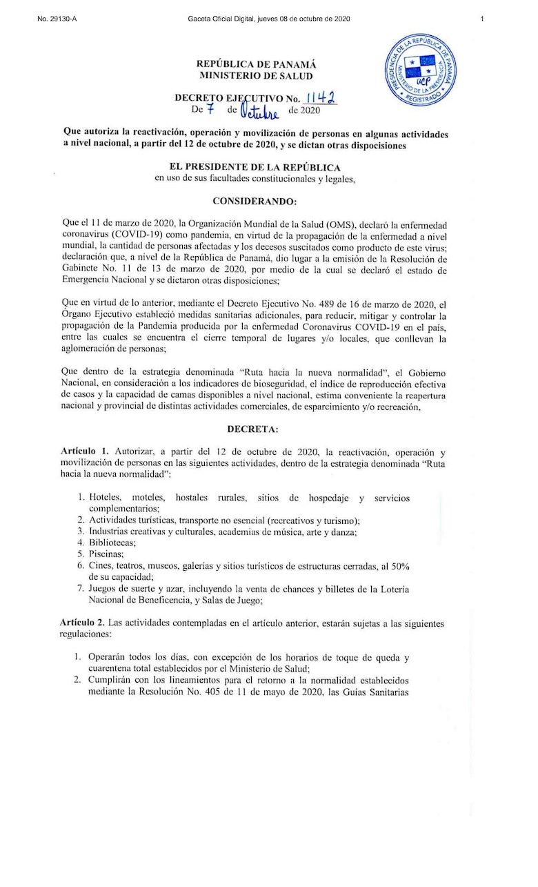 Cines, teatros, casinos y piscinas, entre las actividades avaladas a partir del 12 de octubre; las playas seguirán cerradas