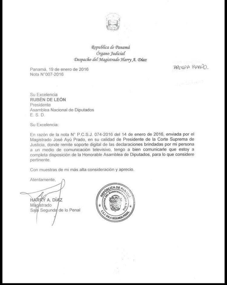 Harry Díaz al presidente de la Asamblea: 'Estoy a completa disposición'