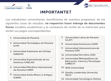 Ifarhu inicia el lunes la fase de recepción de documentos para estudiantes universitarios becados