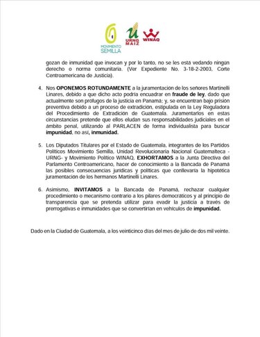 Tres diputados de cinco de CD en el Parlacen consideran ‘inoportuna e inconveniente’ la juramentación de Ricardo y Luis Martinelli Linares