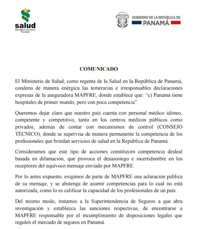 Ministerio de Salud solicita investigar a Seguros Mapfre por carta dirigida a sus clientes