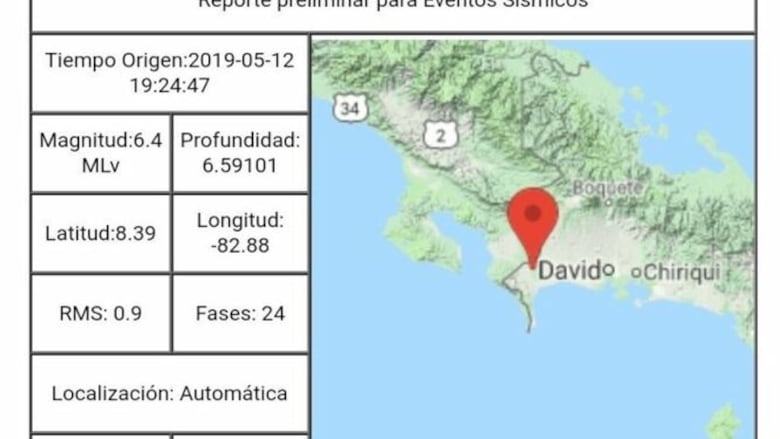Sismo de 6.3 grados causa afectaciones en viviendas y comercios en Chiriquí