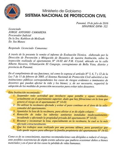 Sinaproc confirma riesgos en PH Crystal en Bella Vista