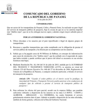 Metro Bus gratis a La Chorrera, Arraiján y Chepo, mientras dure el paro