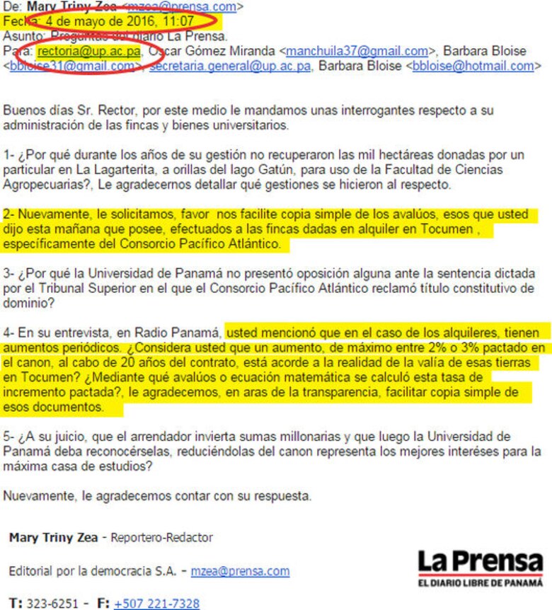 Rector Gustavo García de Paredes arrendó más tierras