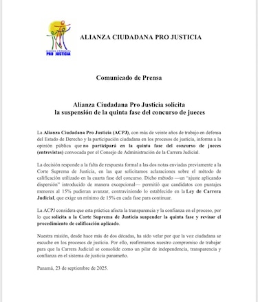 Alianza Ciudadana pide suspender proceso de selección de jueces por falta de transparencia