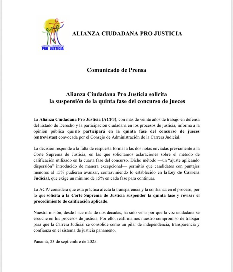 Alianza Ciudadana pide suspender proceso de selección de jueces por falta de transparencia
